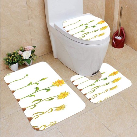 GOHAO Flower 3 Piece Bathroom Rugs Set Bath Rug Contour Mat and Toilet Lid Cover