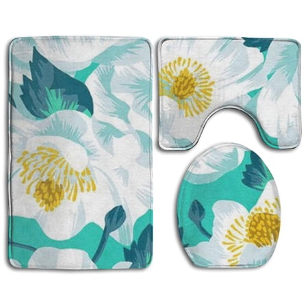 GOHAO Flower Art 3 Piece Bathroom Rugs Set Bath Rug Contour Mat and Toilet Lid Cover