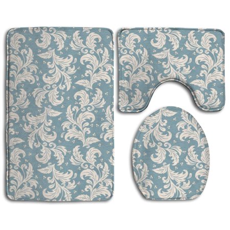 GOHAO Flower Background 3 Piece Bathroom Rugs Set Bath Rug Contour Mat and Toilet Lid Cover