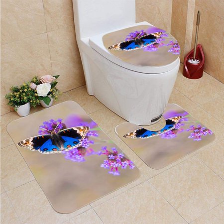 GOHAO Flower Butterfly 3 Piece Bathroom Rugs Set Bath Rug Contour Mat and Toilet Lid Cover
