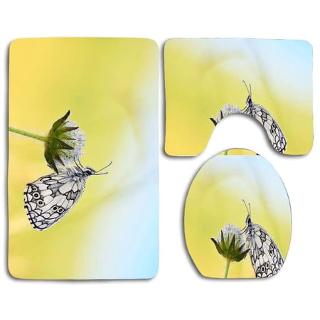 GOHAO Flower Butterfly Pic Quotes 3 Piece Bathroom Rugs Set Bath Rug Contour Mat and Toilet Lid Cover