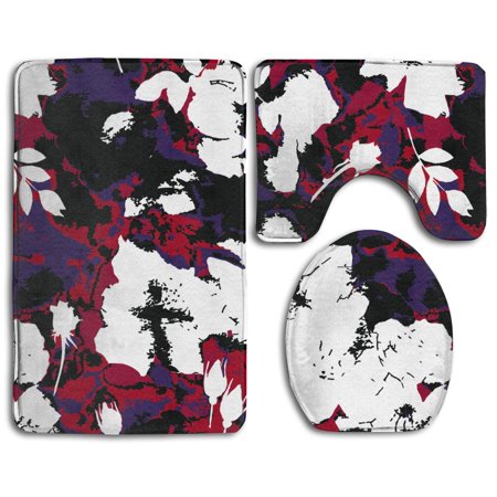 GOHAO Flower Camouflage 3 Piece Bathroom Rugs Set Bath Rug Contour Mat and Toilet Lid Cover