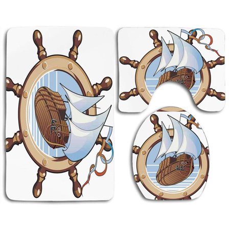 GOHAO Flower Oil Painting View Autumn Season Natural Meadow Garden Spring Field 3 Piece Bathroom Rugs Set Bath Rug Contour Mat and Toilet Lid Cover