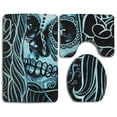 thumbnail image 1 of GOHAO Flower Skull 3 Piece Bathroom Rugs Set Bath Rug Contour Mat and Toilet Lid Cover, 1 of 2