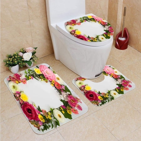 GOHAO Flowers Notepad 3 Piece Bathroom Rugs Set Bath Rug Contour Mat and Toilet Lid Cover