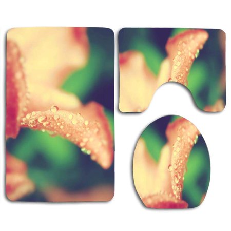 GOHAO Flowers Plants Water Drops Macro Depth Field 3 Piece Bathroom Rugs Set Bath Rug Contour Mat and Toilet Lid Cover