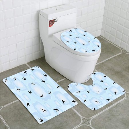 GOHAO Flying Birds Swallows Swifting in Cloudy Sky Best Friends United for Hope 3 Piece Bathroom Rugs Set Bath Rug Contour Mat and Toilet Lid Cover