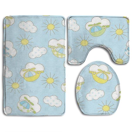 GOHAO Flying In Clouds 3 Piece Bathroom Rugs Set Bath Rug Contour Mat and Toilet Lid Cover