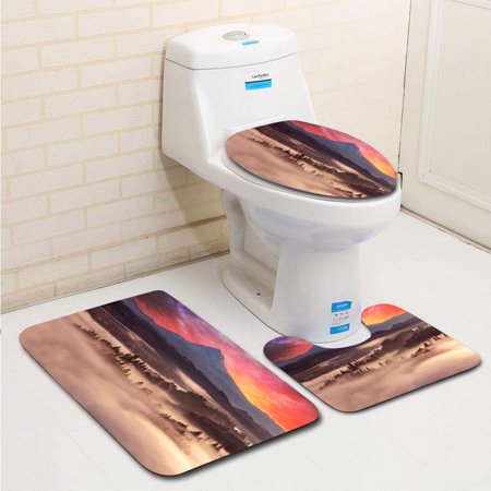 GOHAO Foggy Sunrise Over Sandy River Valley Mount Hood in Oregon 3 Piece Bathroom Rugs Set Bath Rug Contour Mat and Toilet Lid Cover