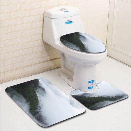 GOHAO Foggy day on oldest Camino de Santiago in Spain Camino Primitivo leading 3 Piece Bathroom Rugs Set Bath Rug Contour Mat and Toilet Lid Cover