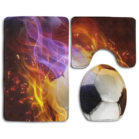 GOHAO Football 3 Piece Bathroom Rugs Set Bath Rug Contour Mat and Toilet Lid Cover