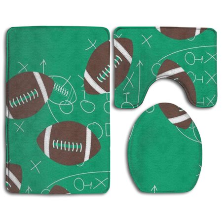 GOHAO Football Scrimage 3 Piece Bathroom Rugs Set Bath Rug Contour Mat and Toilet Lid Cover