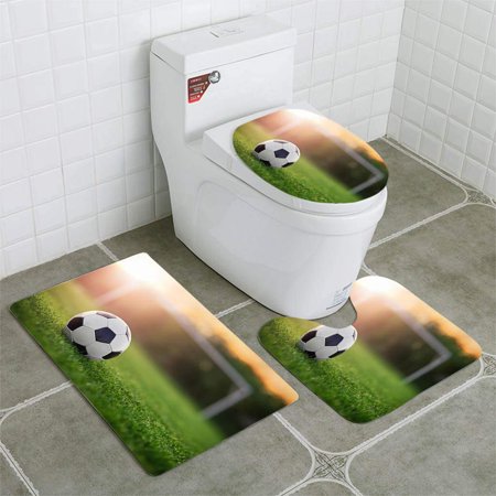 GOHAO Football in Sunset 3 Piece Bathroom Rugs Set Bath Rug Contour Mat and Toilet Lid Cover