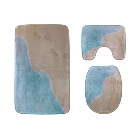 GOHAO Footprints On Sand Beach 3 Piece Bathroom Rugs Set Bath Rug Contour Mat and Toilet Lid Cover