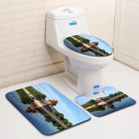 GOHAO Forbidden City turrets 3 Piece Bathroom Rugs Set Bath Rug Contour Mat and Toilet Lid Cover