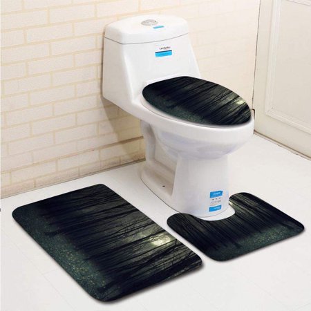 GOHAO Forest 3 Piece Bathroom Rugs Set Bath Rug Contour Mat and Toilet Lid Cover