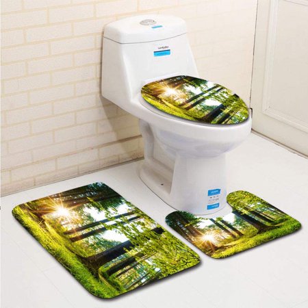 GOHAO Forest 3 Piece Bathroom Rugs Set Bath Rug Contour Mat and Toilet Lid Cover