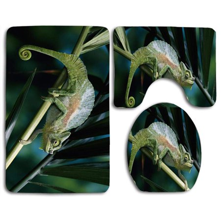 GOHAO Four Horned Chameleon 3 Piece Bathroom Rugs Set Bath Rug Contour Mat and Toilet Lid Cover