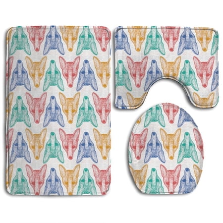 GOHAO Fox 3 Piece Bathroom Rugs Set Bath Rug Contour Mat and Toilet Lid Cover