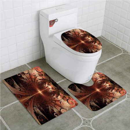 GOHAO Fractal Gothic Medieval Heraldic Ornamental Middle Age Knight Aged 3 Piece Bathroom Rugs Set Bath Rug Contour Mat and Toilet Lid Cover