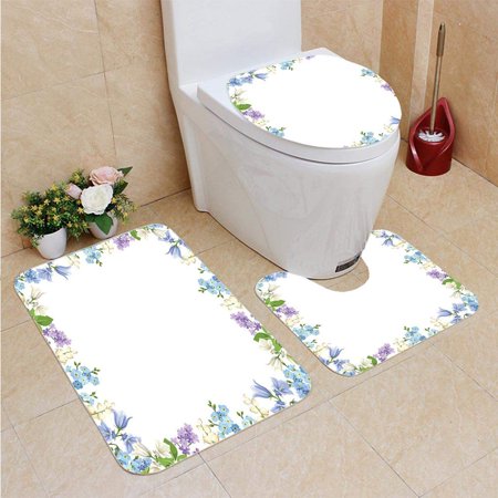 GOHAO Frame Flowers 3 Piece Bathroom Rugs Set Bath Rug Contour Mat and Toilet Lid Cover