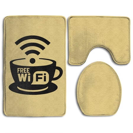 GOHAO Free Wifi 3 Piece Bathroom Rugs Set Bath Rug Contour Mat and Toilet Lid Cover