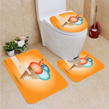 GOHAO Fresh Idea Ice Cream 3 Piece Bathroom Rugs Set Bath Rug Contour Mat and Toilet Lid Cover