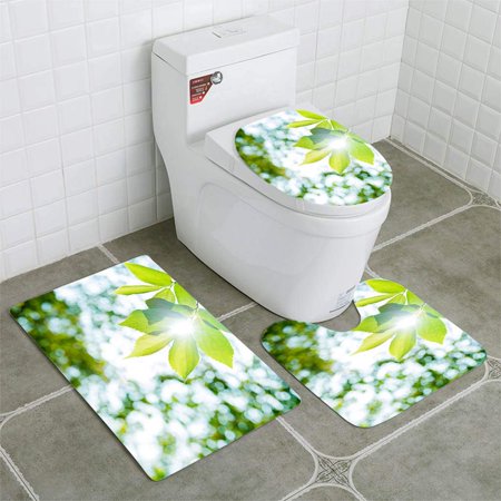 GOHAO Fresh Leaves 3 Piece Bathroom Rugs Set Bath Rug Contour Mat and Toilet Lid Cover
