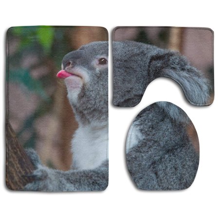 GOHAO Funny Koala Bear 3 Piece Bathroom Rugs Set Bath Rug Contour Mat and Toilet Lid Cover