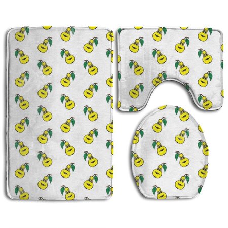 GOHAO Funny Pear 3 Piece Bathroom Rugs Set Bath Rug Contour Mat and Toilet Lid Cover