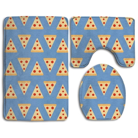 GOHAO Funny Pizza 3 Piece Bathroom Rugs Set Bath Rug Contour Mat and Toilet Lid Cover