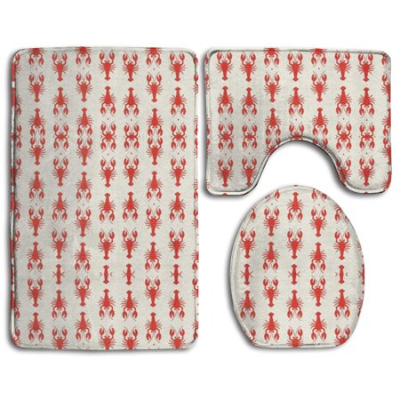 GOHAO Funny Red Lobster 3 Piece Bathroom Rugs Set Bath Rug Contour Mat and Toilet Lid Cover