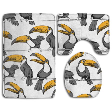GOHAO Funny Toucan 3 Piece Bathroom Rugs Set Bath Rug Contour Mat and Toilet Lid Cover