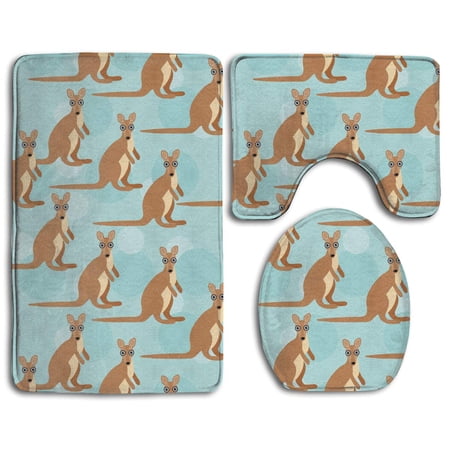 GOHAO Funny for Kangaroo Zoo 3 Piece Bathroom Rugs Set Bath Rug Contour Mat and Toilet Lid Cover