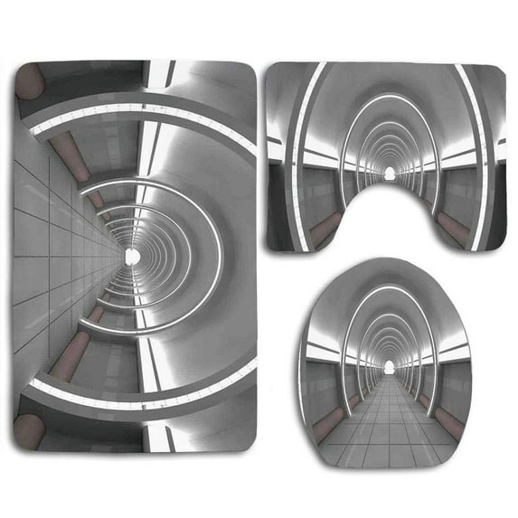 GOHAO Galactic Place Oval Shaped Ceiling Force Alien Life Apollo Comics Graphic 3 Piece Bathroom Rugs Set Bath Rug Contour Mat and Toilet Lid Cover