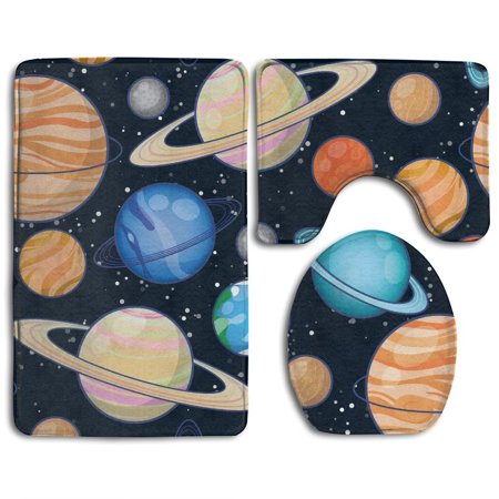 GOHAO Galaxy Cute Galaxy Space Art Solar System Planets Mars 3 Piece Bathroom Rugs Set Bath Rug Contour Mat and Toilet Lid Cover