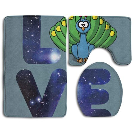 GOHAO Galaxy Love Cute Peacock 3 Piece Bathroom Rugs Set Bath Rug Contour Mat and Toilet Lid Cover