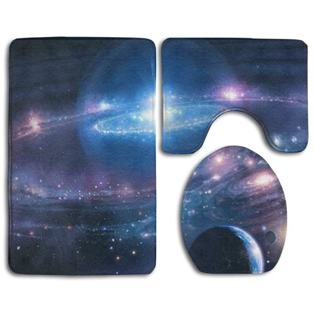 GOHAO Galaxy Nebula Sparking Planet 3 Piece Bathroom Rugs Set Bath Rug Contour Mat and Toilet Lid Cover