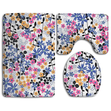 GOHAO Gentle Romantic 3 Piece Bathroom Rugs Set Bath Rug Contour Mat and Toilet Lid Cover