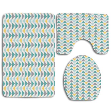 GOHAO Geometric Chevron Lines Triangle Zigzag Retro Inspirations Abstract 3 Piece Bathroom Rugs Set Bath Rug Contour Mat and Toilet Lid Cover