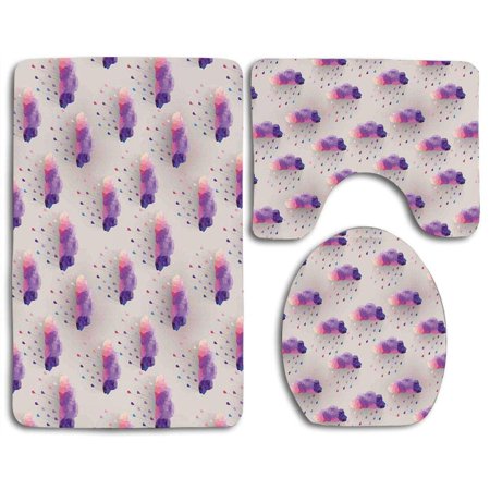GOHAO Geometric Retro Triangle Geometric Art Mosaic Rain Drops on Polka Dots 3 Piece Bathroom Rugs Set Bath Rug Contour Mat and Toilet Lid Cover