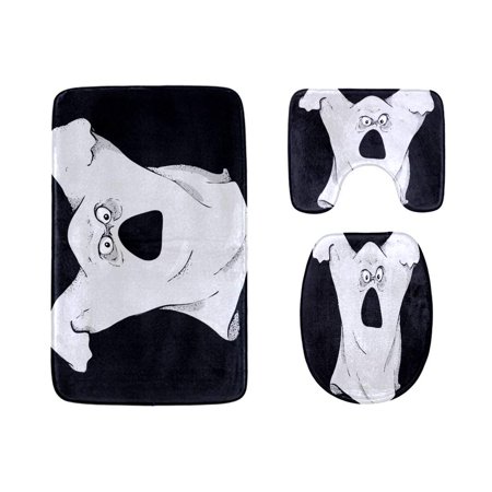GOHAO Ghost Character Expressions 3 Piece Bathroom Rugs Set Bath Rug Contour Mat and Toilet Lid Cover