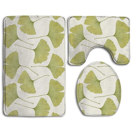 GOHAO Ginko Leaves 3 Piece Bathroom Rugs Set Bath Rug Contour Mat and Toilet Lid Cover