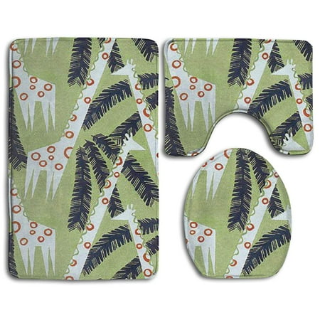 GOHAO Giraffe 3 Piece Bathroom Rugs Set Bath Rug Contour Mat and Toilet Lid Cover