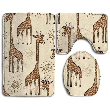 GOHAO Giraffe 3 Piece Bathroom Rugs Set Bath Rug Contour Mat and Toilet Lid Cover