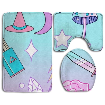 GOHAO Girly Pastel Goth Witch 3 Piece Bathroom Rugs Set Bath Rug Contour Mat and Toilet Lid Cover