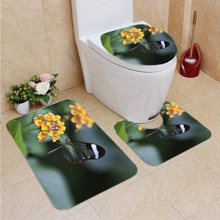 GOHAO Glasswing Butterfly Greta OTO 3 Piece Bathroom Rugs Set Bath Rug Contour Mat and Toilet Lid Cover