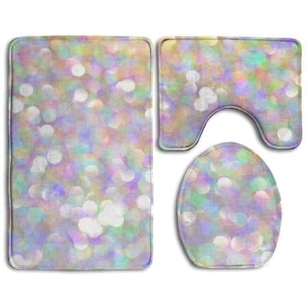 GOHAO Glitter Silver 3 Piece Bathroom Rugs Set Bath Rug Contour Mat and Toilet Lid Cover