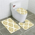 thumbnail image 1 of GOHAO Gold and White Baroque Victorian Ancient Floral Swirls Dots for Classic 3 Piece Bathroom Rugs Set Bath Rug Contour Mat and Toilet Lid Cover, 1 of 2