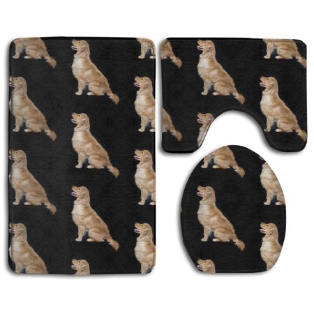 GOHAO Golden Retriever Dogs 3 Piece Bathroom Rugs Set Bath Rug Contour Mat and Toilet Lid Cover